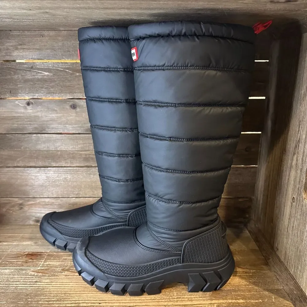 New Womens Hunter Intrepid Tall Black Insulated Puffy Winter Snow Boots Size 6 M